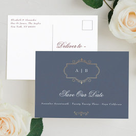 Postal De Anuncios classic gold crest Nave Blue Foil Save The Date