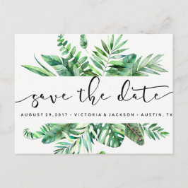 Postal De Anuncios Classy Watercolor hojas tropicales ahorran la fech