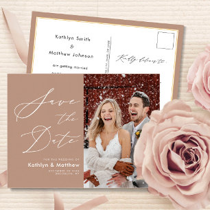 Postal De Anuncios Clay Elegant Script Foto Moderna Guardar La Fecha