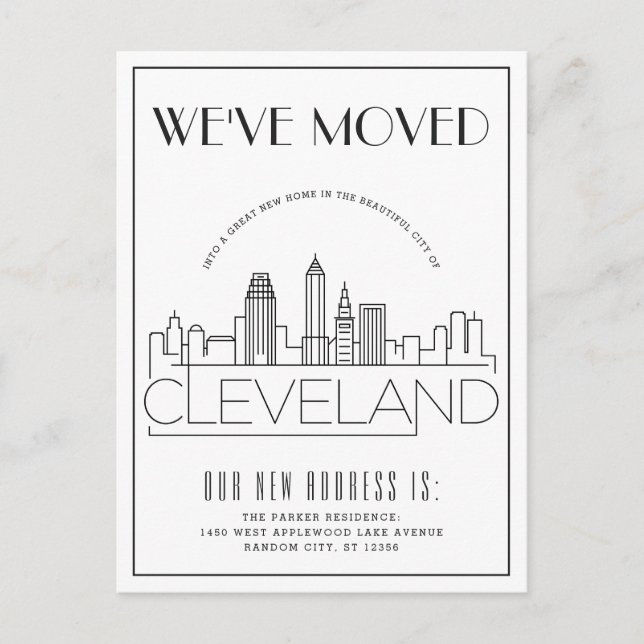Postal De Anuncios Cleveland, Ohio Deco Moderno | Cambio de Dirección (Anverso)