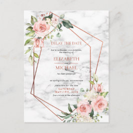 Postal De Anuncios Cobre Geométrico Mármol Floral RosaRetrasar Fecha