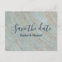 Postal De Anuncios Cobre y Mármol Azul Guardar la fecha