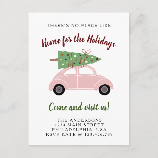 Postal De Anuncios Coche Rosa Bonito con Árbol de Navidad Movimiento  (Anverso)