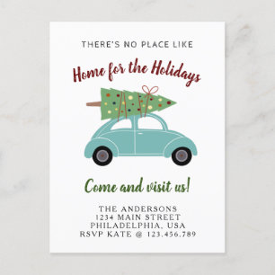 Postal De Anuncios Coche Verde Azul con Árbol de Navidad Fiesta Movib