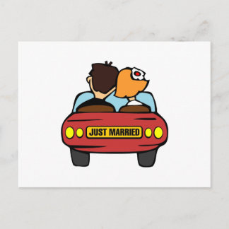 Postal De Anuncios Coche y Pareja Recién Casados