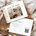 Postal De Anuncios Código QR Boda floral silvestre<br><div class="desc">Anuncie su día especial con nuestro código QR Boda Floral Flora Silvestre Salvar la fecha! Con un bonito diseño de flores silvestres, esta elegante tarjeta combina el encanto rústico con la comodidad moderna. El código QR incluido dirige a los clientes a su sitio web boda para que puedan acceder fácilmente...</div>