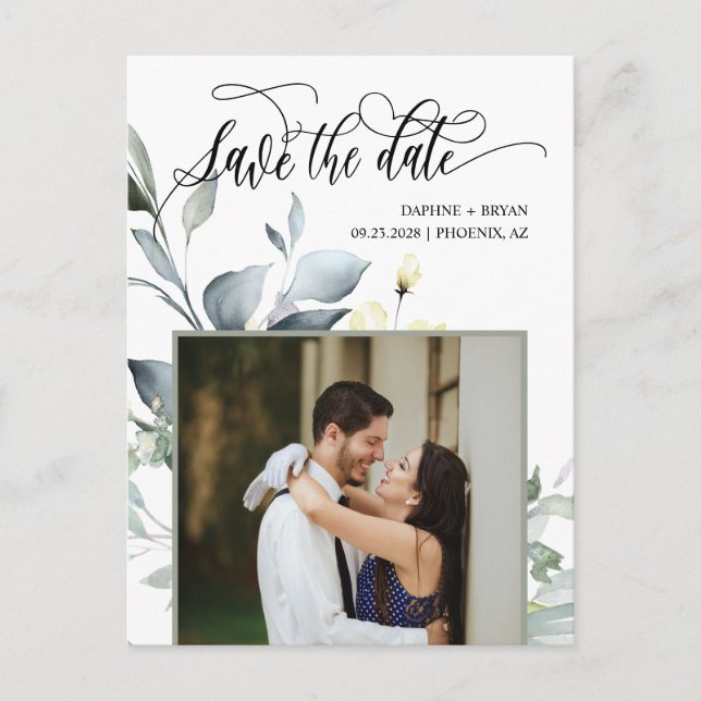 Postal De Anuncios Código QR de Foto de Hojas Verdes Elegantes Guarda (Anverso)