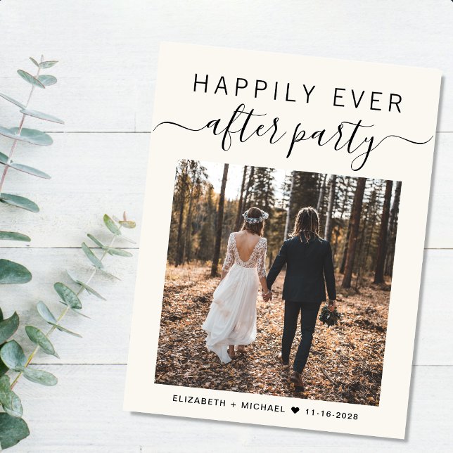 Postal De Anuncios Código QR de Foto de Recepción de Boda Felices par (An chic Happily Ever After Party postcard invitation for your wedding celebration)