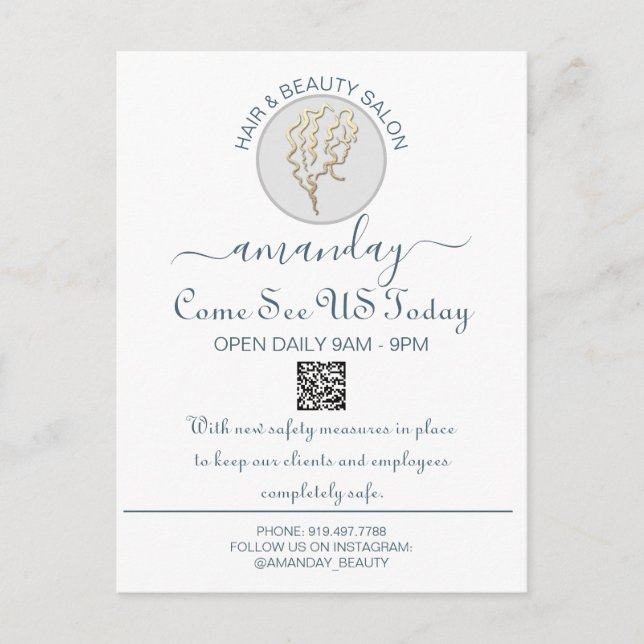 Postal De Anuncios Código QR de logotipo promocional Be Safe peluquer (Anverso)