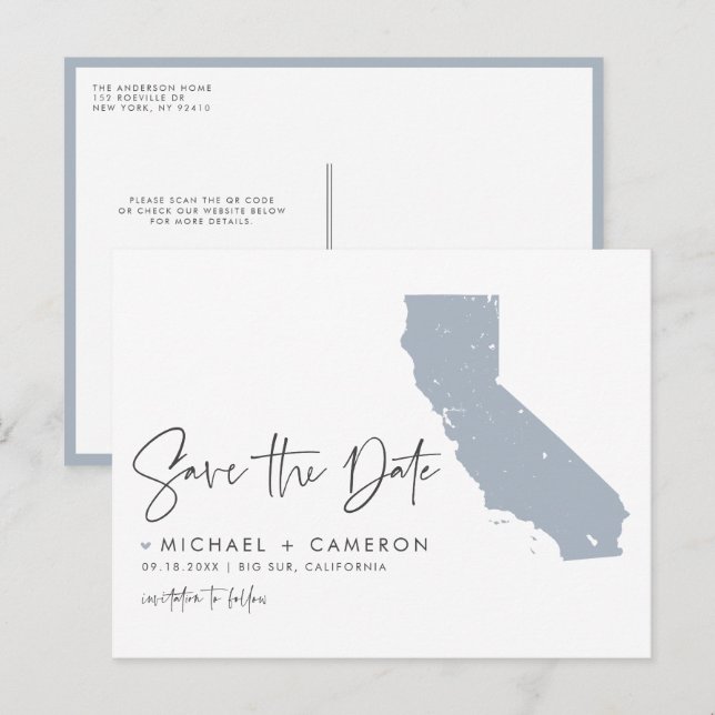 Postal De Anuncios Código QR del mapa de California azul polvoriento  (Anverso / Reverso)