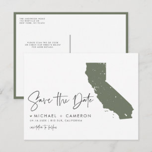 Postal De Anuncios Código QR del Mapa de California Verde Topo Guarda