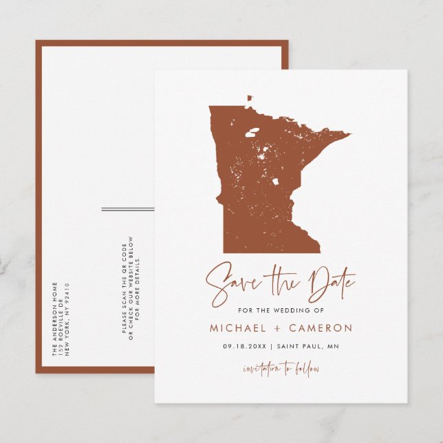 Postal De Anuncios Código QR del mapa de Minnesota de terracota Guard (Anverso / Reverso)