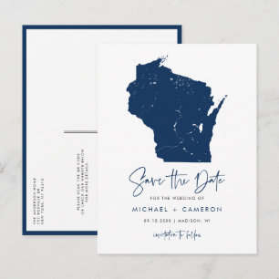 Postal De Anuncios Código QR del mapa de Wisconsin en azul marino par