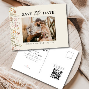 Postal De Anuncios Código QR Flor Silvestre Floral Boda