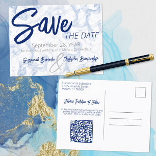 Postal De Anuncios Código QR minimalista ahumado azul y blanco