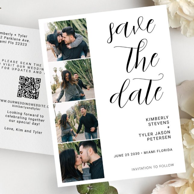 Postal De Anuncios CÓDIGO QR moderno 4 fotos boda (Subido por el creador)