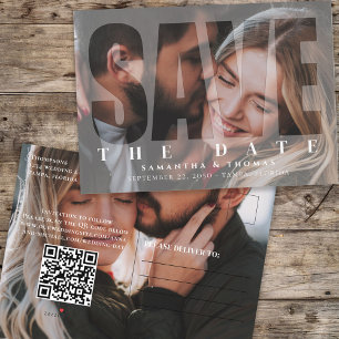 Postal De Anuncios Código QR moderno de dos fotos Guardar la superpos