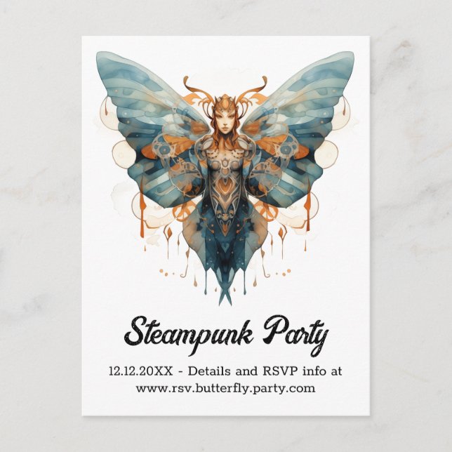 Postal De Anuncios Cogwing Monarca Mariposa Boda Steampunk  (Anverso)