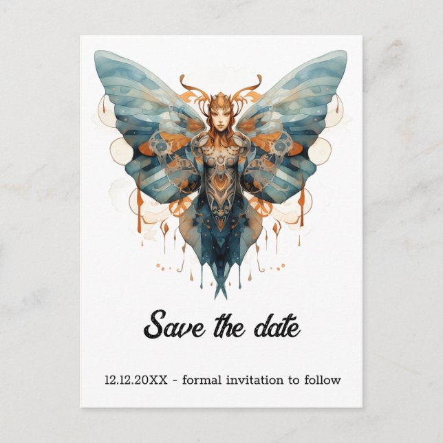 Postal De Anuncios Cogwing Monarca Mariposa Steampunk Boda  (Anverso)