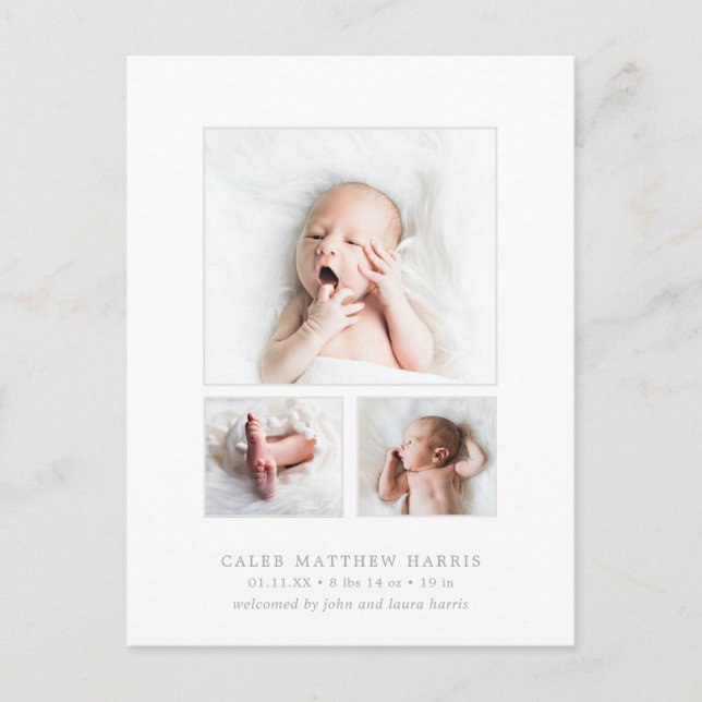 Postal De Anuncios Colage de Fotos Clásico Gris Niño Bebé Nacimiento (Anverso)