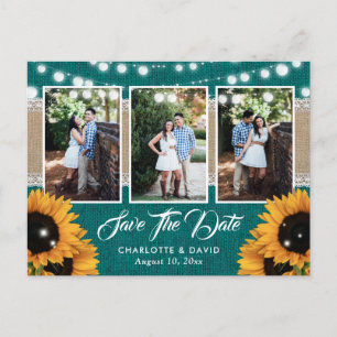 Postal De Anuncios Colage de fotos de boda con girasoles azules Guard