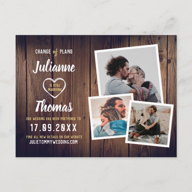 Postal De Anuncios Colage de Fotos de Madera Rústica Cambio de Planes (Anverso)