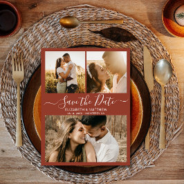 Postal De Anuncios Colaje de Fotos Chic Script Terracota Save The Dat