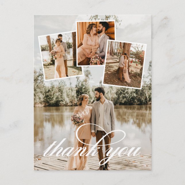 Postal De Anuncios Colaje de fotos de boda de agradecimiento en guión (Anverso)