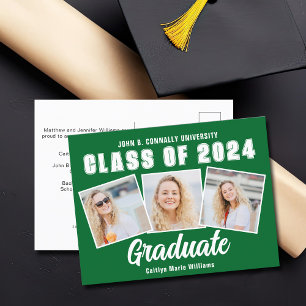 Postal De Anuncios Colaje de Fotos de Graduación Verde Blanco 2025 Gr