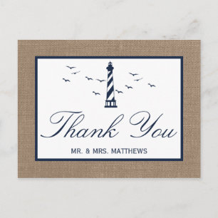 Postal De Anuncios Colección de Bodas Burlap del faro náutico
