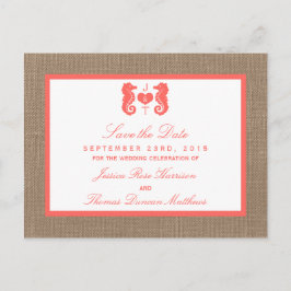 Postal De Anuncios Colección de Bodas de Playa Coral Seahorse Burlap