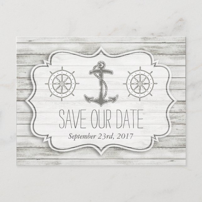 Postal De Anuncios Colección Nautical Whitewashed Wood Beach Wedding (Anverso)