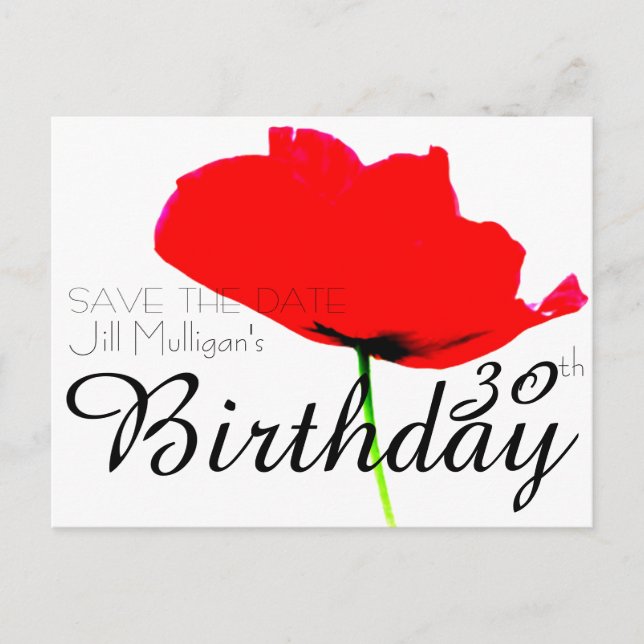 Postal De Anuncios Colección POPPY 30 cumpleaños Guardar la fecha (Anverso)
