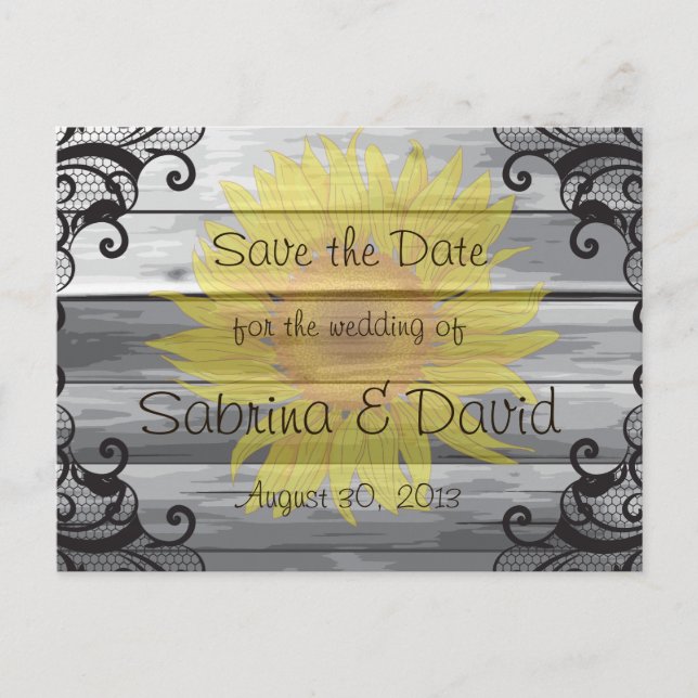 Postal De Anuncios Colección Sunflowers Barn Wood Save the Date (Anverso)