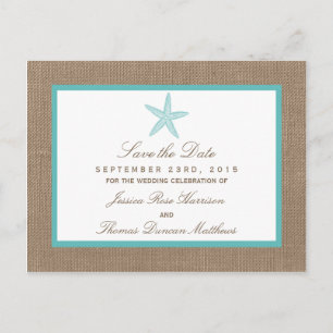 Postal De Anuncios Colección Turquoise Starfish Burlap Beach Wedding