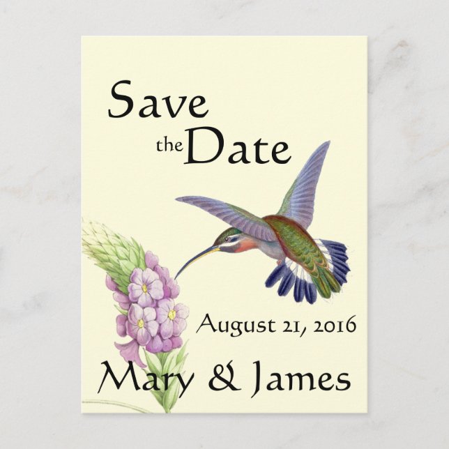 Postal De Anuncios Colibrí Pájaro Flor Floral Guardar la Fecha (Anverso)