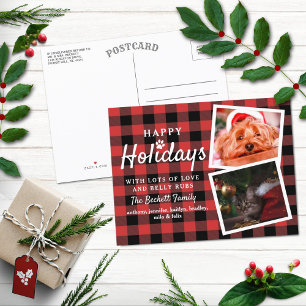 Postal De Anuncios Collage de 2 Fotos de Mascotas de Navidad en Cuadr
