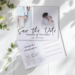 Postal De Anuncios Collage de 2 Fotos Mínimo Save the Date