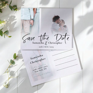 Postal De Anuncios Collage de 2 Fotos Mínimo Save the Date