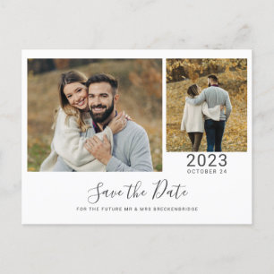 Postal De Anuncios Collage de 2 Fotos Modernas para Salvar la Fecha
