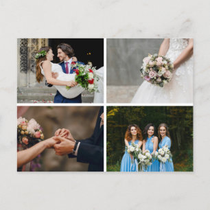 Postal De Anuncios Collage de 4 Fotos Simple Agradecimiento de Boda M