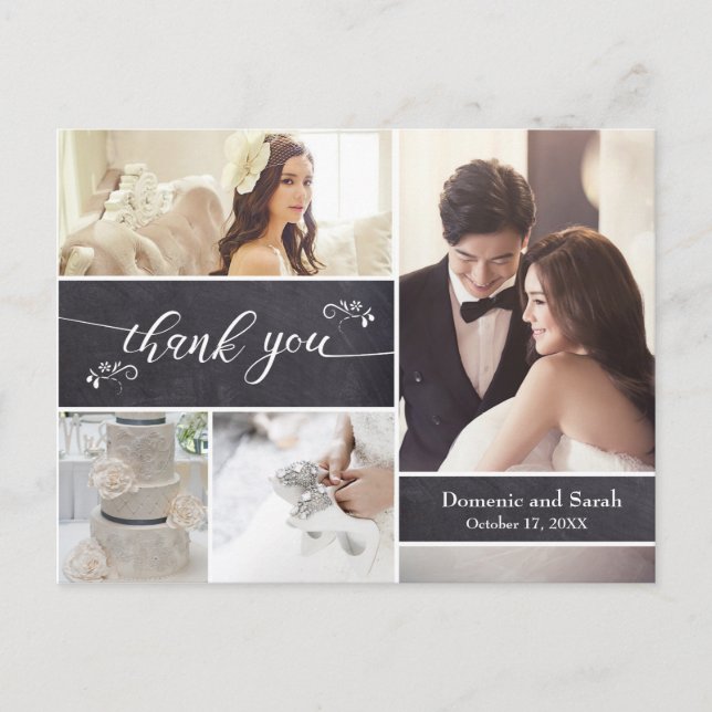 Postal De Anuncios Collage de Fotos con Tiza Agradecimiento de Boda R (Anverso)