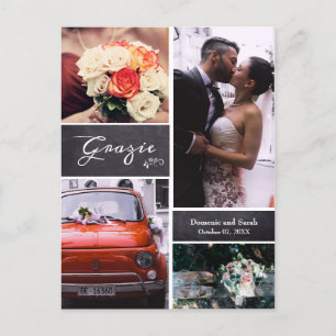 Postal De Anuncios Collage de Fotos con Tiza Boda Rústica "Grazie"