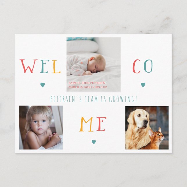 Postal De Anuncios Collage de fotos de 3 familias Nacimiento de recié (Anverso)