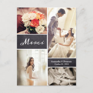 Postal De Anuncios Collage de Fotos de Boda Rústico Francés "Gracias"