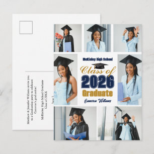 Postal De Anuncios Collage de Fotos de Graduación Navy Blue Gold 2026