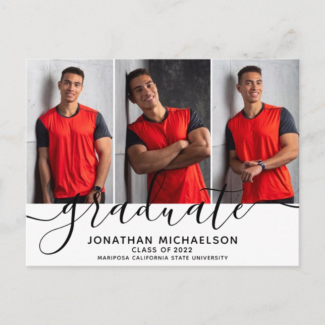 Postal De Anuncios Collage de Fotos Moderno 3 Fotos Graduación (Anverso)