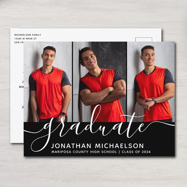 Postal De Anuncios Collage de Fotos Moderno Graduación Promoción de (Modern Photo Collage Graduation Class of Announcement Postcard)