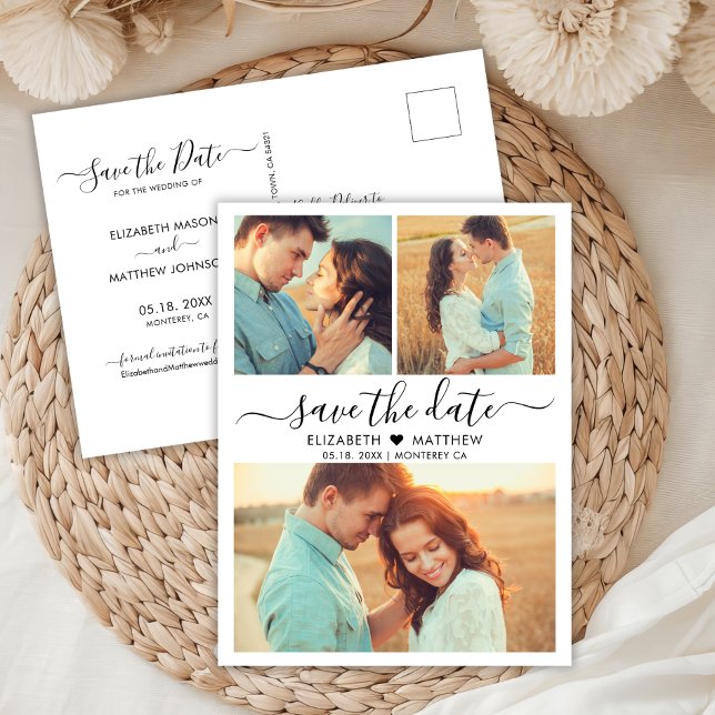 Postal De Anuncios Collage de fotos Moderno Script Heart 3 Guardar La (Subido por el creador)