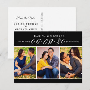 Postal De Anuncios Collage de Fotos Negro Moderno Save the Date